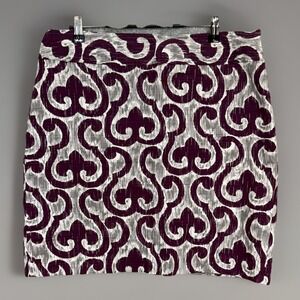 Ann Taylor petite ladies purple and gray fleur-de-lis short skirt sze 12